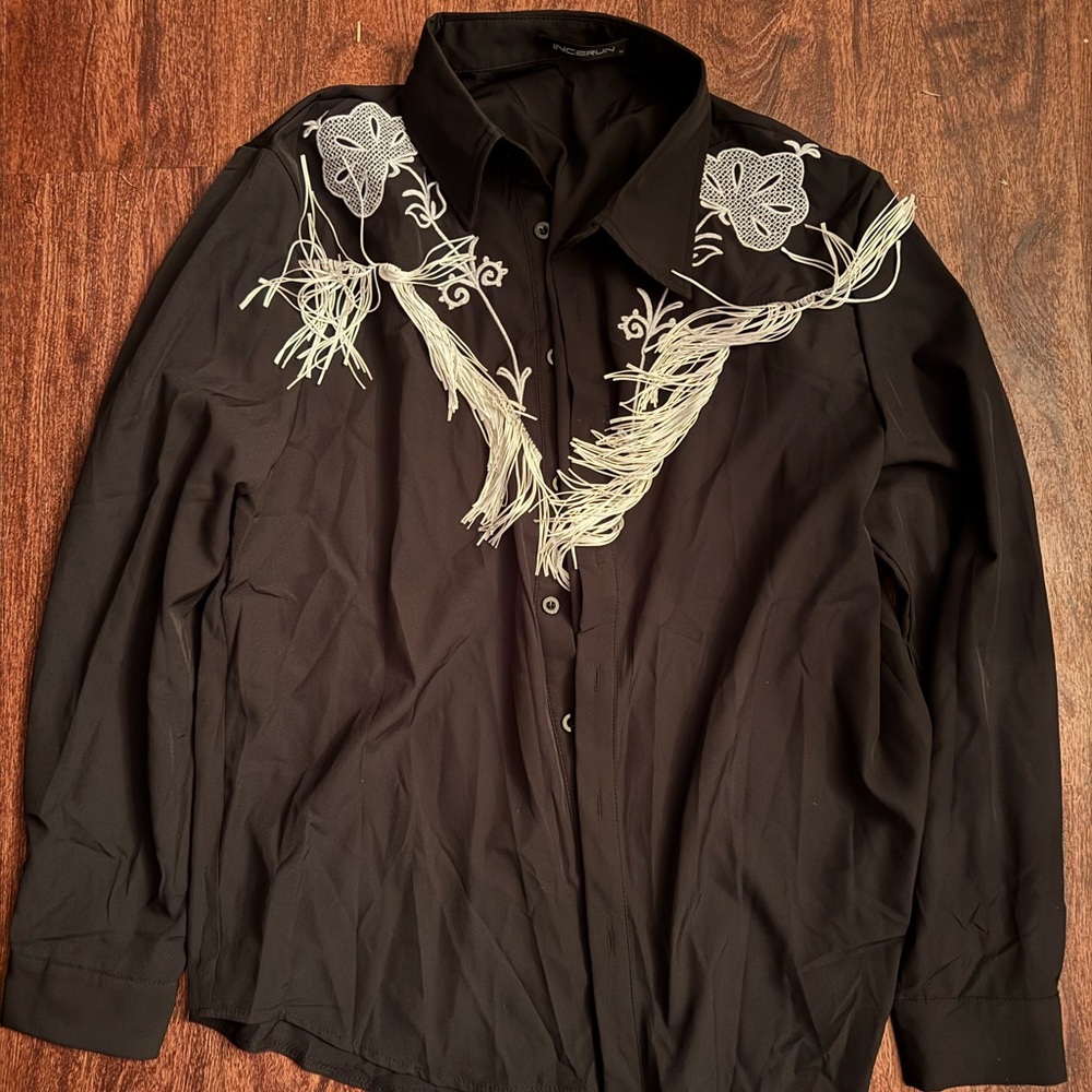Black Western Shirt with Embroidered Details